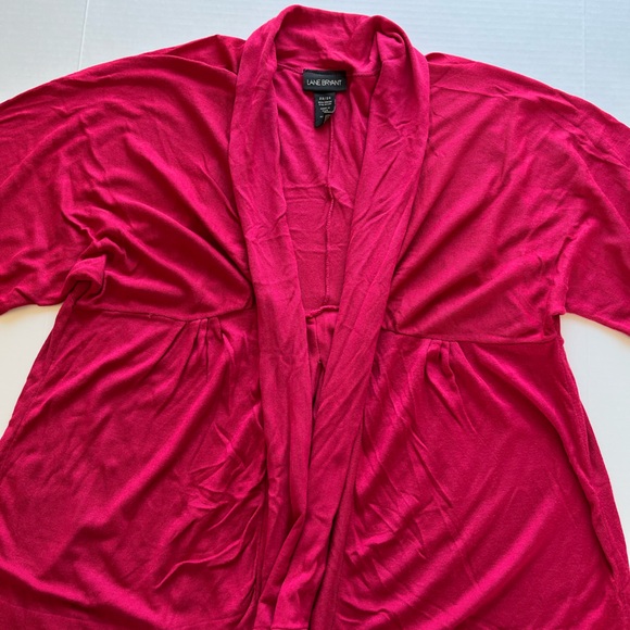 Lane Bryant Women’s Pink Open Front Drape  3/4 Sleeves Knit Cardigan Sweater - Picture 2 of 15
